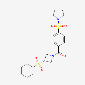 molecular formula C20H28N2O5S2 B2493122 (3-(Cyclohexylsulfonyl)azetidin-1-yl)(4-(pyrrolidin-1-ylsulfonyl)phenyl)methanone CAS No. 1797691-31-6