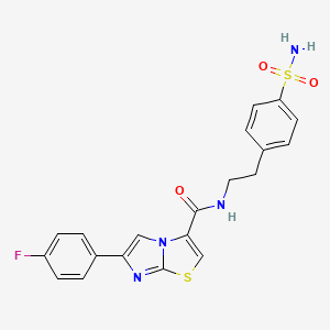 molecular formula C20H17FN4O3S2 B2493136 6-(4-氟苯基)-N-[2-(4-磺酰胺基苯基)乙基]咪唑并[2,1-b][1,3]噻唑-3-甲酰胺 CAS No. 1049365-45-8