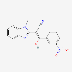 molecular formula C17H12N4O3 B2493149 (E)-2-(1-methyl-1H-benzo[d]imidazol-2(3H)-ylidene)-3-(3-nitrophenyl)-3-oxopropanenitrile CAS No. 476279-57-9