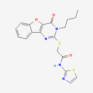 molecular formula C19H18N4O3S2 B2493153 2-((3-丁基-4-氧代-3,4-二氢苯并呋喃[3,2-d]嘧啶-2-基)硫代)-N-(噻唑-2-基)乙酰胺 CAS No. 899982-26-4