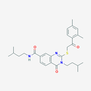 molecular formula C29H37N3O3S B2493158 2-{[2-(2,4-dimethylphenyl)-2-oxoethyl]sulfanyl}-N,3-bis(3-methylbutyl)-4-oxo-3,4-dihydroquinazoline-7-carboxamide CAS No. 1113136-43-8