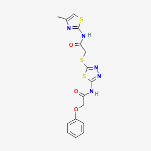 molecular formula C16H15N5O3S3 B2493160 N-(4-methylthiazol-2-yl)-2-((5-(2-phenoxyacetamido)-1,3,4-thiadiazol-2-yl)thio)acetamide CAS No. 868973-72-2