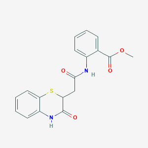 molecular formula C18H16N2O4S B2493173 methyl 2-[[2-(3-oxo-4H-1,4-benzothiazin-2-yl)acetyl]amino]benzoate CAS No. 838894-74-9