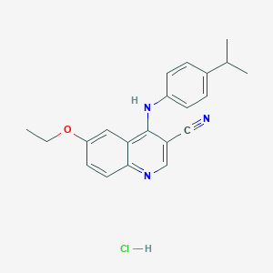 molecular formula C21H22ClN3O B2493175 6-Ethoxy-4-((4-isopropylphenyl)amino)quinoline-3-carbonitrile hydrochloride CAS No. 1323501-87-6