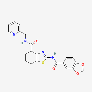molecular formula C22H20N4O4S B2493180 2-(苯并[d][1,3]二噁烯-5-羧酰胺基)-N-(吡啶-2-基甲基)-4,5,6,7-四氢苯并[d]噻唑-4-羧酰胺 CAS No. 941926-10-9
