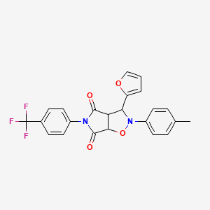 molecular formula C23H17F3N2O4 B2493182 3-(furan-2-yl)-2-(p-tolyl)-5-(4-(trifluoromethyl)phenyl)dihydro-2H-pyrrolo[3,4-d]isoxazole-4,6(5H,6aH)-dione CAS No. 1005271-19-1