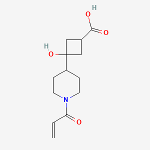 molecular formula C13H19NO4 B2493183 3-Hydroxy-3-(1-prop-2-enoylpiperidin-4-yl)cyclobutane-1-carboxylic acid CAS No. 2567495-38-7