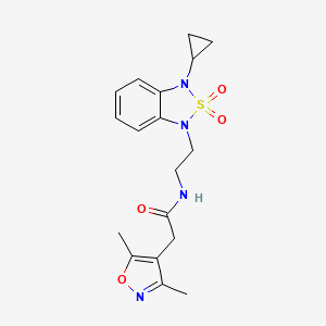 molecular formula C18H22N4O4S B2493186 N-[2-(3-cyclopropyl-2,2-dioxo-1,3-dihydro-2lambda6,1,3-benzothiadiazol-1-yl)ethyl]-2-(3,5-dimethyl-1,2-oxazol-4-yl)acetamide CAS No. 2097916-35-1