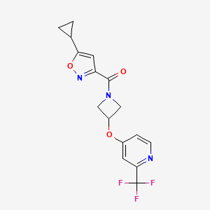 molecular formula C16H14F3N3O3 B2493191 (5-Cyclopropyl-1,2-oxazol-3-yl)-[3-[2-(trifluoromethyl)pyridin-4-yl]oxyazetidin-1-yl]methanone CAS No. 2380175-36-8