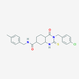 molecular formula C24H20ClN3O2S B2493201 3-[(4-chlorophenyl)methyl]-N-[(4-methylphenyl)methyl]-4-oxo-2-sulfanylidene-1,2,3,4-tetrahydroquinazoline-7-carboxamide CAS No. 422529-68-8