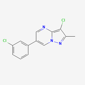 molecular formula C13H9Cl2N3 B2493204 3-Chloro-6-(3-chlorophenyl)-2-methylpyrazolo[1,5-a]pyrimidine CAS No. 866132-38-9