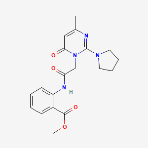 molecular formula C19H22N4O4 B2493209 methyl 2-{[(4-methyl-6-oxo-2-pyrrolidin-1-ylpyrimidin-1(6H)-yl)acetyl]amino}benzoate CAS No. 1251699-18-9
