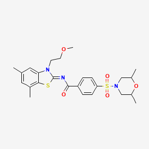 molecular formula C25H31N3O5S2 B2493213 (Z)-4-((2,6-二甲基吗啉基)磺酰基)-N-(3-(2-甲氧乙基)-5,7-二甲基苯并[d]噻唑-2(3H)-基亚)苯甲酰胺 CAS No. 1322276-17-4