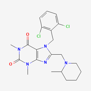 molecular formula C21H25Cl2N5O2 B2493216 7-(2,6-二氯苯甲基)-1,3-二甲基-8-((2-甲基哌啶-1-基)甲基)-1H-嘌呤-2,6(3H,7H)-二酮 CAS No. 868146-68-3