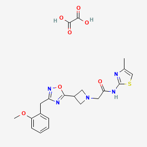 molecular formula C21H23N5O7S B2493226 2-(3-(3-(2-甲氧基苯甲基)-1,2,4-噁二唑-5-基)氮杂环丁烷-1-基)-N-(4-甲基噻唑-2-基)乙酰胺 草酸盐 CAS No. 1396750-08-5