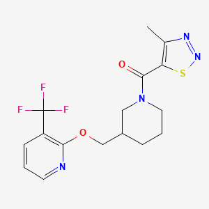 molecular formula C16H17F3N4O2S B2493232 (4-Methylthiadiazol-5-yl)-[3-[[3-(trifluoromethyl)pyridin-2-yl]oxymethyl]piperidin-1-yl]methanone CAS No. 2379994-92-8