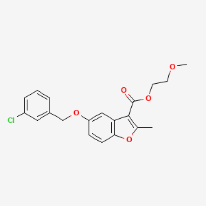 molecular formula C20H19ClO5 B2493234 2-Methoxyethyl 5-[(3-chlorophenyl)methoxy]-2-methyl-1-benzofuran-3-carboxylate CAS No. 307552-37-0