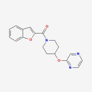 molecular formula C18H17N3O3 B2493235 Benzofuran-2-yl(4-(pyrazin-2-yloxy)piperidin-1-yl)methanone CAS No. 1421509-50-3