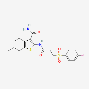 molecular formula C19H21FN2O4S2 B2493250 2-(3-((4-Fluorophenyl)sulfonyl)propanamido)-6-methyl-4,5,6,7-tetrahydrobenzo[b]thiophene-3-carboxamide CAS No. 895475-42-0