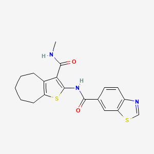 molecular formula C19H19N3O2S2 B2493253 N-(3-(methylcarbamoyl)-5,6,7,8-tetrahydro-4H-cyclohepta[b]thiophen-2-yl)benzo[d]thiazole-6-carboxamide CAS No. 868965-84-8