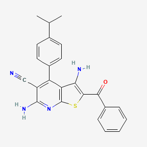 molecular formula C24H20N4OS B2493257 3,6-Diamino-2-benzoyl-4-(4-isopropylphenyl)thieno[2,3-b]pyridine-5-carbonitrile CAS No. 391866-62-9