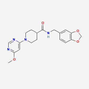 molecular formula C19H22N4O4 B2493260 N-(benzo[d][1,3]dioxol-5-ylmethyl)-1-(6-methoxypyrimidin-4-yl)piperidine-4-carboxamide CAS No. 1251573-55-3