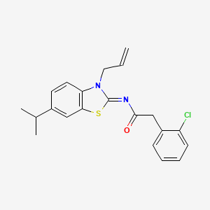 molecular formula C21H21ClN2OS B2493275 (E)-N-(3-烯基-6-异丙基苯并[d]噻唑-2(3H)-基亚乙烯)-2-(2-氯苯基)乙酰胺 CAS No. 1173328-08-9