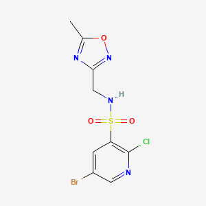 molecular formula C9H8BrClN4O3S B2493292 5-bromo-2-chloro-N-[(5-methyl-1,2,4-oxadiazol-3-yl)methyl]pyridine-3-sulfonamide CAS No. 1384746-70-6