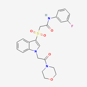 molecular formula C22H22FN3O5S B2493298 N-(3-氟苯基)-2-((1-(2-吗啉基-2-氧乙基)-1H-吲哚-3-基磺酰)乙酰胺 CAS No. 878059-18-8
