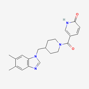 molecular formula C21H24N4O2 B2493310 5-(4-((5,6-dimethyl-1H-benzo[d]imidazol-1-yl)methyl)piperidine-1-carbonyl)pyridin-2(1H)-one CAS No. 1209072-75-2