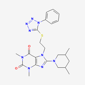 molecular formula C23H29N9O2S B2493315 8-(3,5-dimethylpiperidin-1-yl)-1,3-dimethyl-7-(2-((1-phenyl-1H-tetrazol-5-yl)thio)ethyl)-1H-purine-2,6(3H,7H)-dione CAS No. 850914-65-7