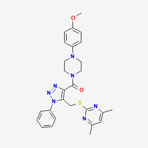 molecular formula C27H29N7O2S B2493322 (5-(((4,6-dimethylpyrimidin-2-yl)thio)methyl)-1-phenyl-1H-1,2,3-triazol-4-yl)(4-(4-methoxyphenyl)piperazin-1-yl)methanone CAS No. 1170633-57-4