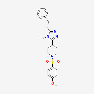 molecular formula C23H28N4O3S2 B2493343 4-[5-(benzylsulfanyl)-4-ethyl-4H-1,2,4-triazol-3-yl]-1-[(4-methoxyphenyl)sulfonyl]piperidine CAS No. 672950-67-3