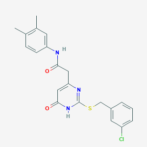 molecular formula C21H20ClN3O2S B2493352 2-(2-((3-chlorobenzyl)thio)-6-oxo-1,6-dihydropyrimidin-4-yl)-N-(3,4-dimethylphenyl)acetamide CAS No. 1105213-05-5