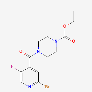 molecular formula C13H15BrFN3O3 B2493356 Ethyl 4-(2-bromo-5-fluoropyridine-4-carbonyl)piperazine-1-carboxylate CAS No. 1796978-71-6