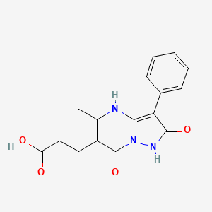 molecular formula C16H15N3O4 B2493366 3-(5-Methyl-2,7-dioxo-3-phenyl-1,2,4,7-tetrahydropyrazolo[1,5-a]pyrimidin-6-yl)propanoic acid CAS No. 1245569-14-5