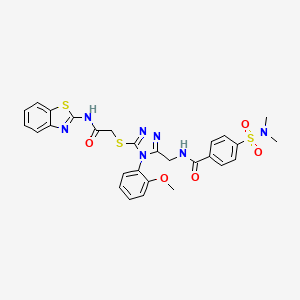 molecular formula C28H27N7O5S3 B2493371 N-((5-((2-(benzo[d]thiazol-2-ylamino)-2-oxoethyl)thio)-4-(2-methoxyphenyl)-4H-1,2,4-triazol-3-yl)methyl)-4-(N,N-dimethylsulfamoyl)benzamide CAS No. 393875-45-1