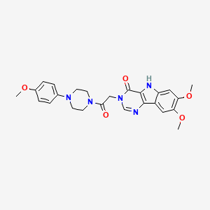 molecular formula C25H27N5O5 B2493380 7,8-dimethoxy-3-(2-(4-(4-methoxyphenyl)piperazin-1-yl)-2-oxoethyl)-3H-pyrimido[5,4-b]indol-4(5H)-one CAS No. 1105211-25-3