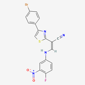 molecular formula C18H10BrFN4O2S B2493394 (Z)-2-(4-(4-溴苯基)噻唑-2-基)-3-((4-氟-3-硝基苯基)氨基)丙烯腈 CAS No. 477298-45-6