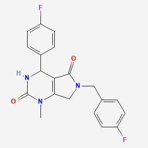 molecular formula C20H17F2N3O2 B2493395 6-(4-fluorobenzyl)-4-(4-fluorophenyl)-1-methyl-3,4,6,7-tetrahydro-1H-pyrrolo[3,4-d]pyrimidine-2,5-dione CAS No. 853104-67-3