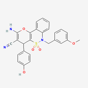 molecular formula C26H21N3O5S B2493399 2-Amino-4-(4-hydroxyphenyl)-6-(3-methoxybenzyl)-4,6-dihydropyrano[3,2-c][2,1]benzothiazine-3-carbonitrile 5,5-dioxide CAS No. 893300-74-8