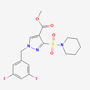 molecular formula C17H19F2N3O4S B2493406 methyl 1-(3,5-difluorobenzyl)-3-(piperidin-1-ylsulfonyl)-1H-pyrazole-4-carboxylate CAS No. 1251630-14-4