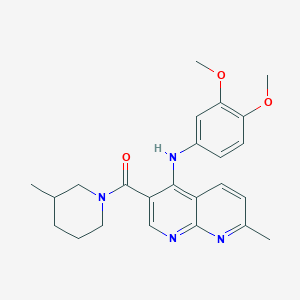 molecular formula C24H28N4O3 B2493407 (4-((3,4-Dimethoxyphenyl)amino)-7-methyl-1,8-naphthyridin-3-yl)(3-methylpiperidin-1-yl)methanone CAS No. 1251610-65-7