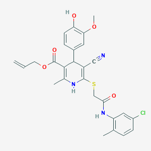 molecular formula C27H26ClN3O5S B2493411 Allyl 6-((2-((5-chloro-2-methylphenyl)amino)-2-oxoethyl)thio)-5-cyano-4-(4-hydroxy-3-methoxyphenyl)-2-methyl-1,4-dihydropyridine-3-carboxylate CAS No. 442556-46-9