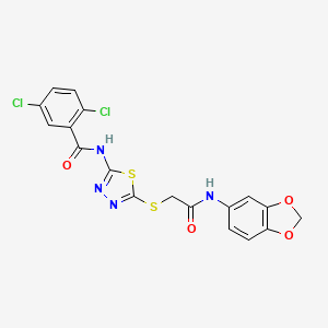 molecular formula C18H12Cl2N4O4S2 B2493417 N-(5-((2-(苯并[d][1,3]二氧杂环戊-5-基氨基)-2-氧乙基)-硫代-1,3,4-噻二唑-2-基)-2,5-二氯苯甲酰胺 CAS No. 868976-61-8