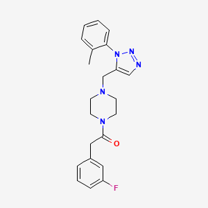 molecular formula C22H24FN5O B2493459 1-[(3-fluorophenyl)acetyl]-4-{[1-(2-methylphenyl)-1H-1,2,3-triazol-5-yl]methyl}piperazine CAS No. 1396855-53-0