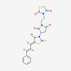 molecular formula C21H17N3O5S3 B2493460 3-(2-(2,5-dioxo-3-((Z)-4-oxo-5-((E)-3-phenylallylidene)-2-thioxothiazolidin-3-yl)pyrrolidin-1-yl)ethyl)thiazolidine-2,4-dione CAS No. 868152-84-5