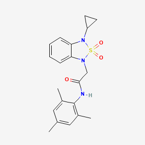 molecular formula C20H23N3O3S B2493464 2-(3-cyclopropyl-2,2-dioxo-1,3-dihydro-2lambda6,1,3-benzothiadiazol-1-yl)-N-(2,4,6-trimethylphenyl)acetamide CAS No. 2097933-02-1