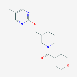 molecular formula C17H25N3O3 B2493485 [3-[(5-Methylpyrimidin-2-yl)oxymethyl]piperidin-1-yl]-(oxan-4-yl)methanone CAS No. 2380071-39-4