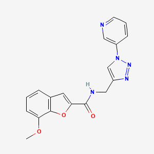 molecular formula C18H15N5O3 B2493486 7-methoxy-N-((1-(pyridin-3-yl)-1H-1,2,3-triazol-4-yl)methyl)benzofuran-2-carboxamide CAS No. 2034563-30-7